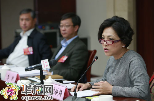 全國(guó)人大代表、重慶市川劇院院長(zhǎng)沈鐵梅在代表小組會(huì)議上發(fā)言。 特派記者 李文科 攝